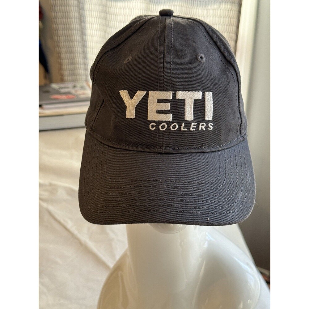 Yeti Coolers Logo Strapback Hat Cap Gray Cotton White Embroidered